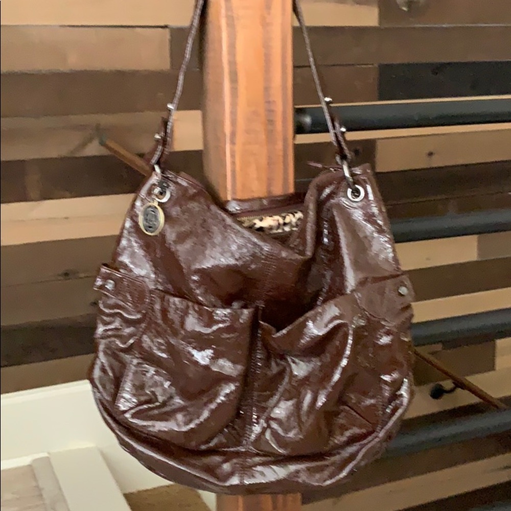 Christian Audigier Brown Patent Handbag